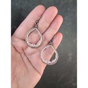 925 Sterling Silver Clear Crystal Beaded Dangling Pierced Earrings Vintage
